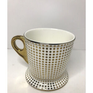 Mary Kay Cup Vintage Metallic Edge Polka Dots Bone White 3.5 Mug